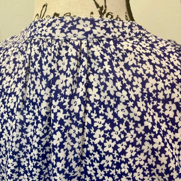 J.CREW BLOUSE ROYAL BLUE FLORAL SZ XS RUFFLES FAIRY PREPPY CORE - Picture 6 of 16